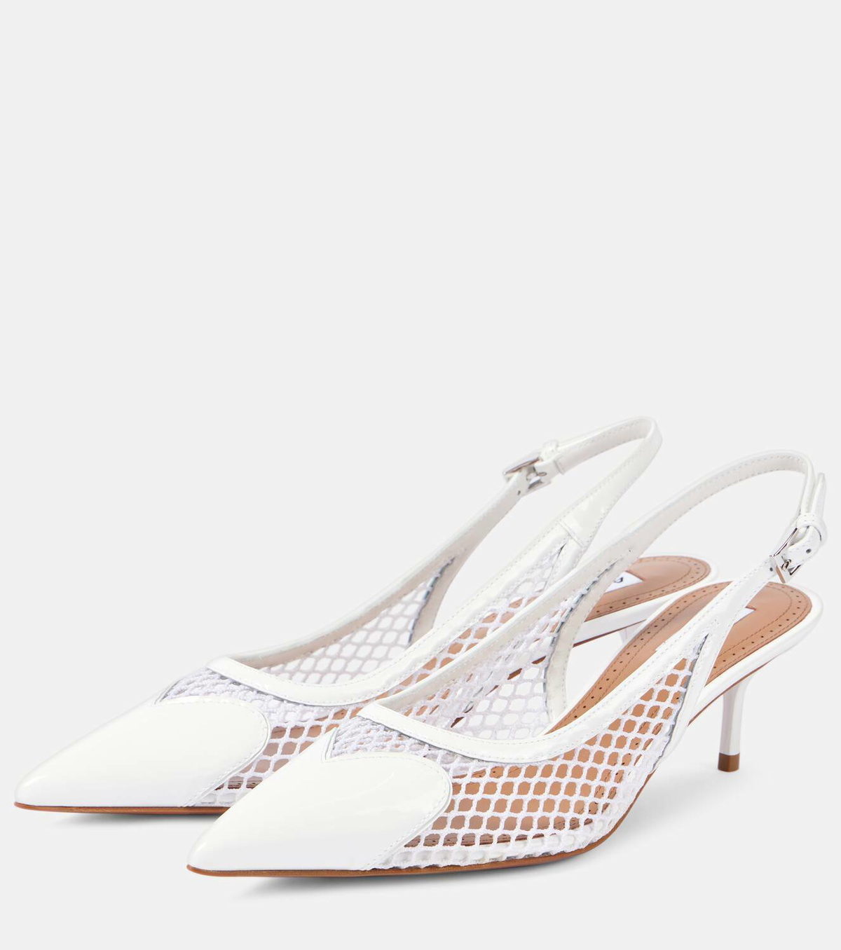 Alaïa Le Cœur patent leather and fishnet slingback pumps