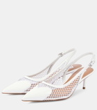 Alaïa Le Cœur patent leather and fishnet slingback pumps