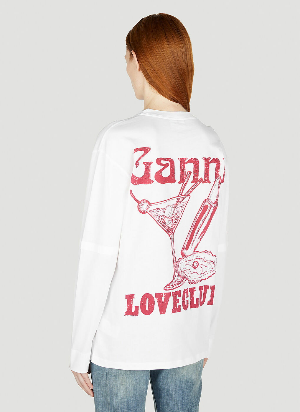 GANNI Women's Love Club Layered Long Sleeve T-Shirt in White