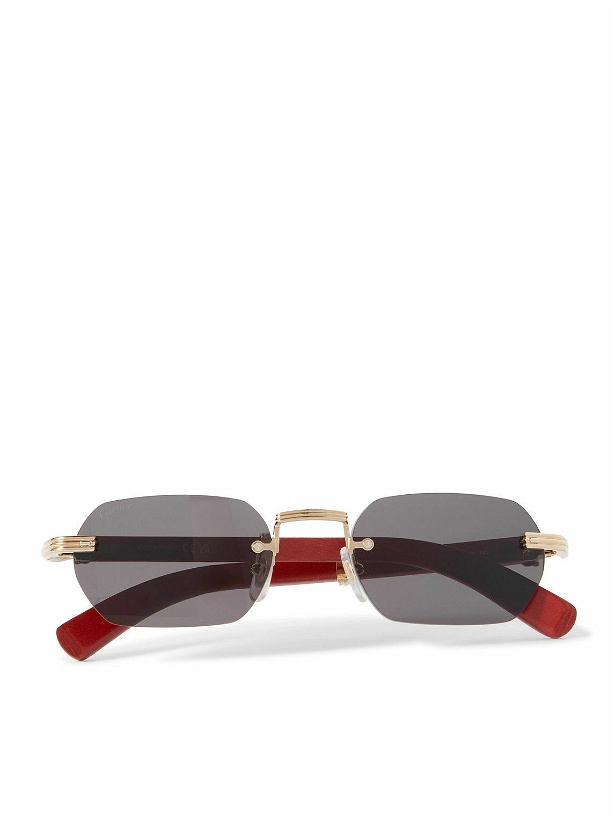 Photo: Cartier Eyewear - Rectangular-Frame Gold-Tone and Wood Sunglasses