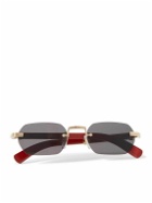 Cartier Eyewear - Rectangular-Frame Gold-Tone and Wood Sunglasses