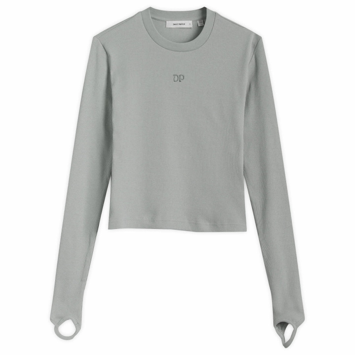 Photo: Daily Paper Women's Logo Rib Long Sleeve Top in Ultimate Gray