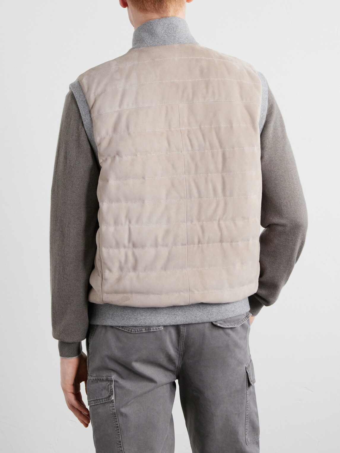 Brunello Cucinelli - Padded Cashmere-Trimmed Quilted Suede Gilet - Brown