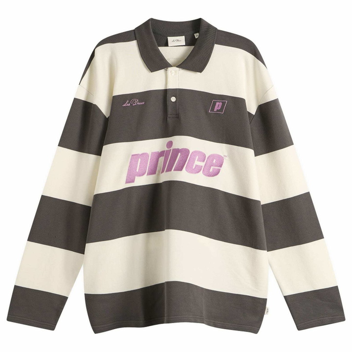 Photo: Les Deux Men's Prince Striped LS Polo in Raven Grey