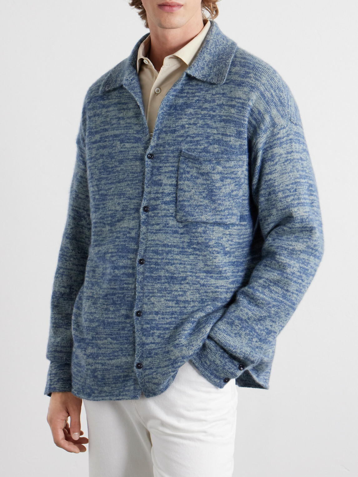 The Elder Statesman - Knitted-Cashmere and Silk-Bend Cardigan - Blue