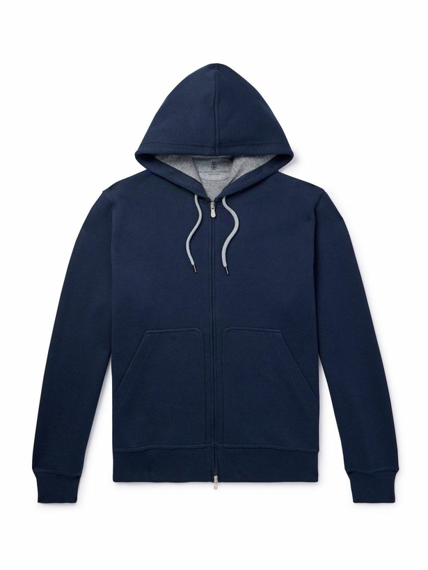 Photo: Brunello Cucinelli - Cotton-Blend Jersey Zip-Up Hoodie - Blue