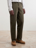 Drake's - Straight-Leg Peached Cotton-Twill Trousers - Green