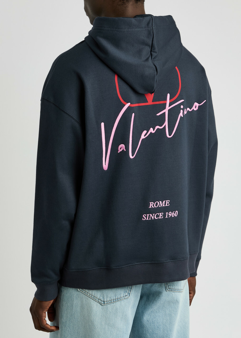 Valentino Logo Jersey Hooded Sweatshirt Navy