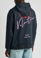 Valentino Logo Jersey Hooded Sweatshirt Navy
