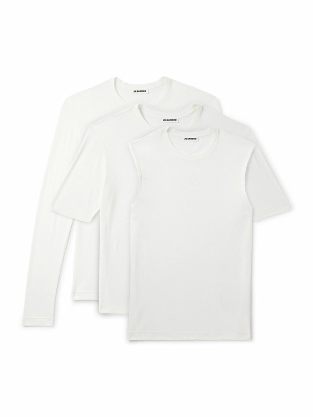 Photo: Jil Sander - Pack of Three Slim-Fit Logo-Embroidered Cotton-Jersey Tops - White