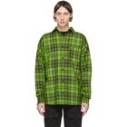 Palm Angels Green and Black Check Logo Overshirt