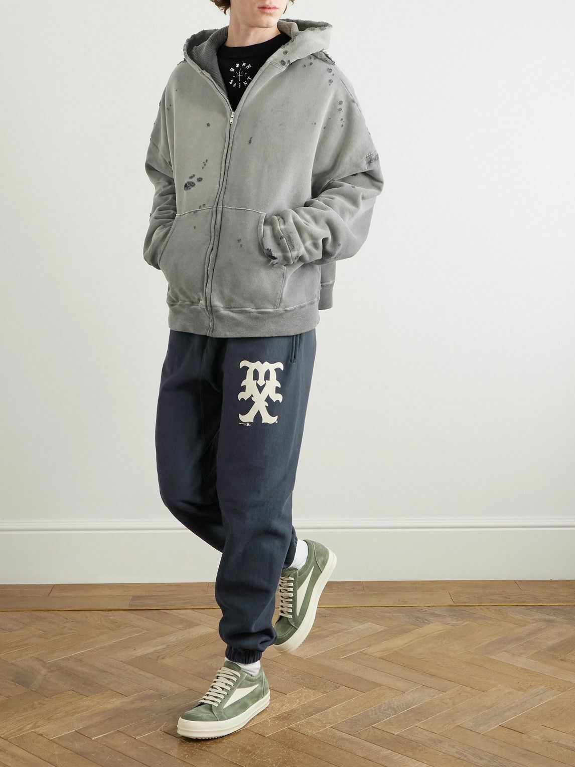 SAINT MXXXXXX - Tapered Logo-Print Cotton-Blend Jersey Sweatpants - Blue