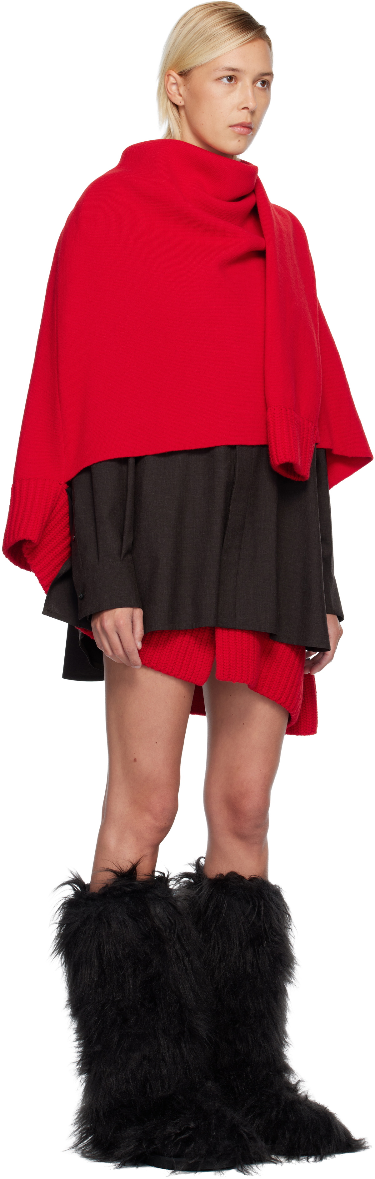 sacai Red Suiting & Wool Knit Minidress