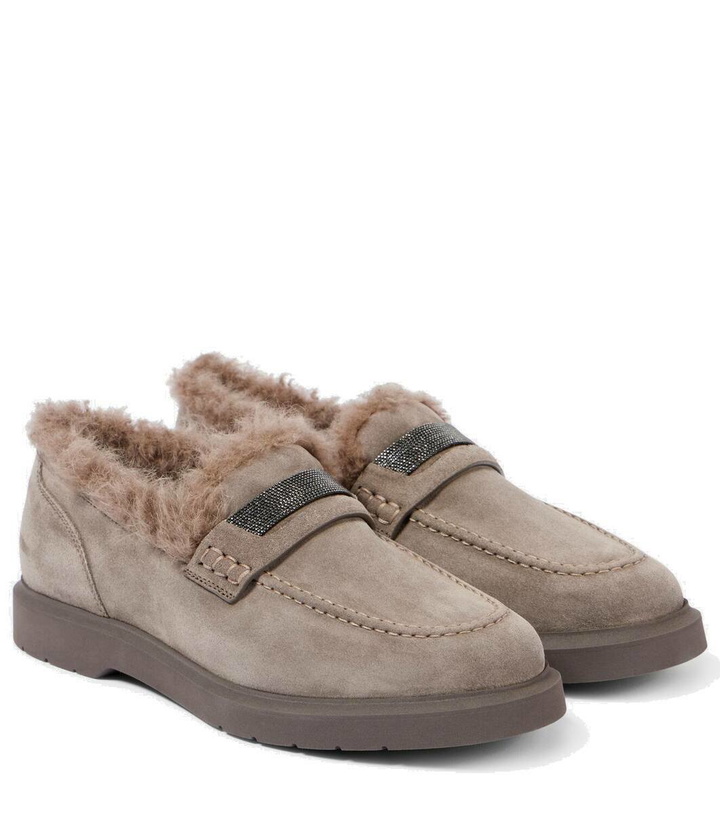 Photo: Brunello Cucinelli Monili shearling-lined suede loafers