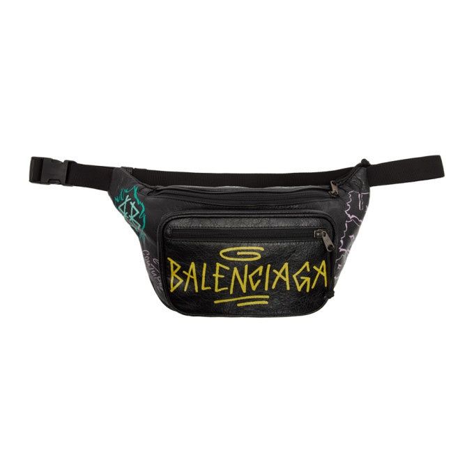 Photo: Balenciaga Black and Yellow Explorer Graffiti Belt Bag