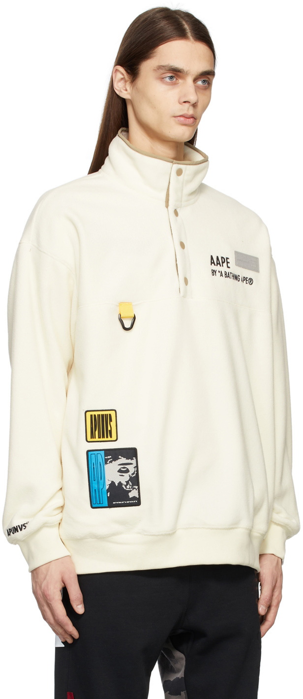 AAPE by A Bathing Ape Off-White Fleece Graphic Patch Sweatshirt