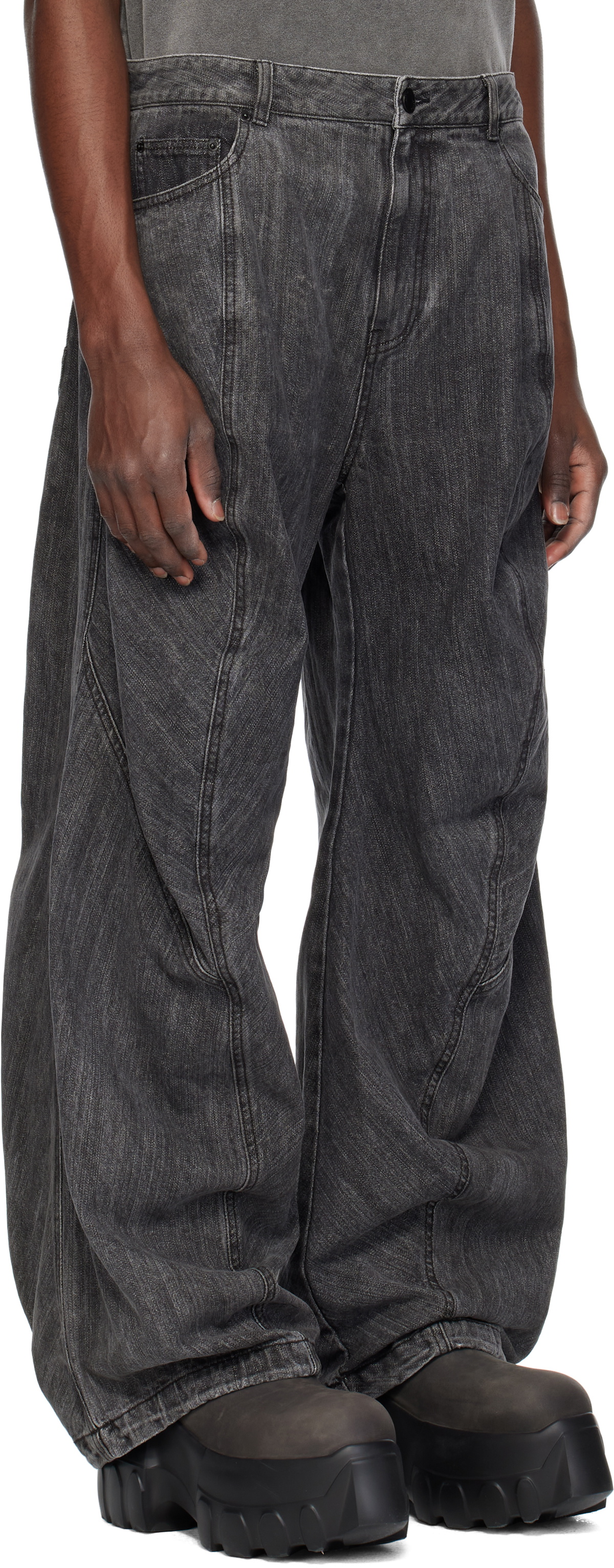 Juun.J Gray Washed Denim Front Seam Jeans