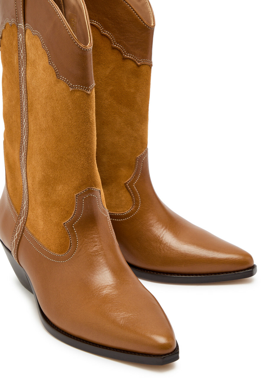 Isabel Marant Duerto Western Panelled Leather Mid-calf Boots Tan