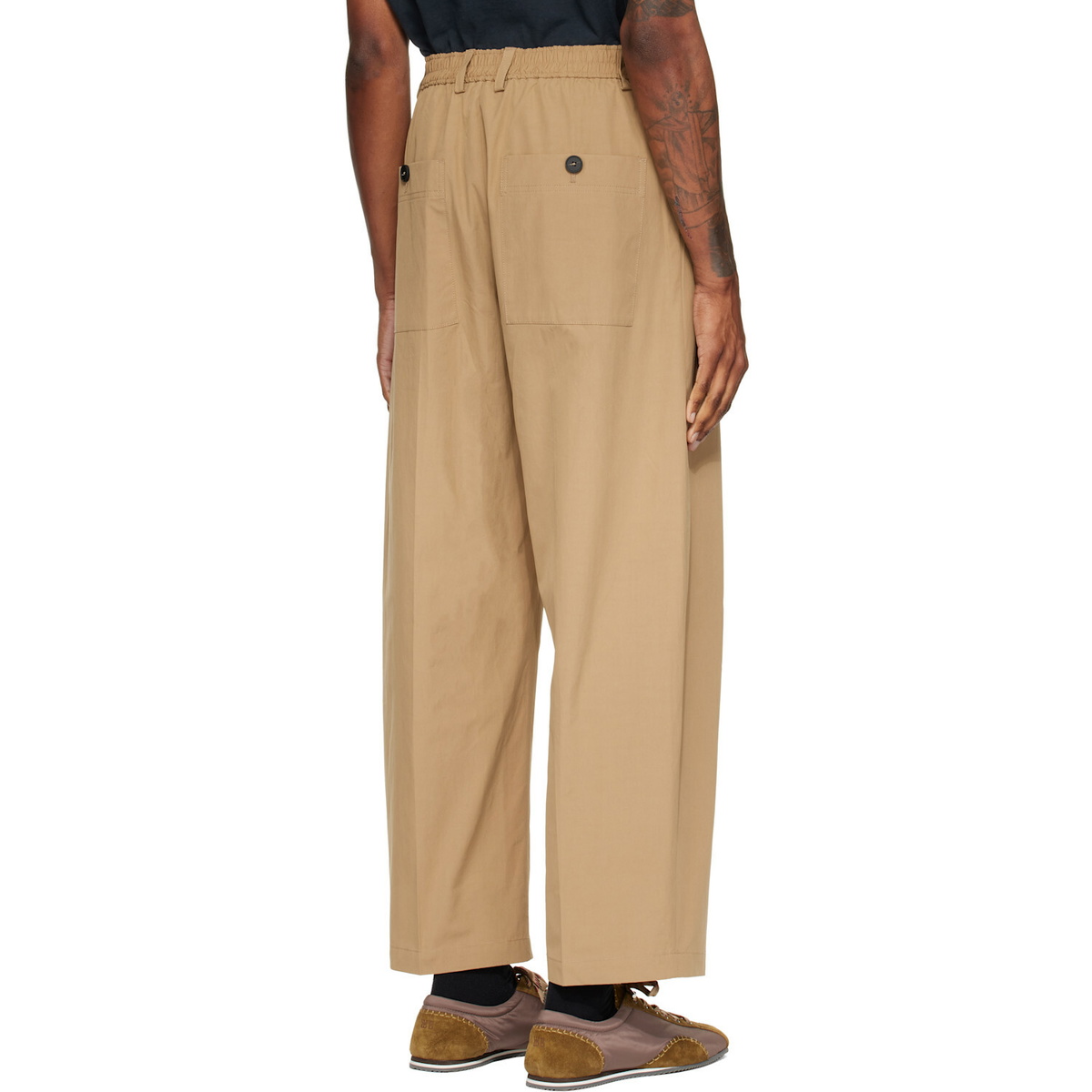 Studio Nicholson Tan Shire Cotton Pleated Trousers