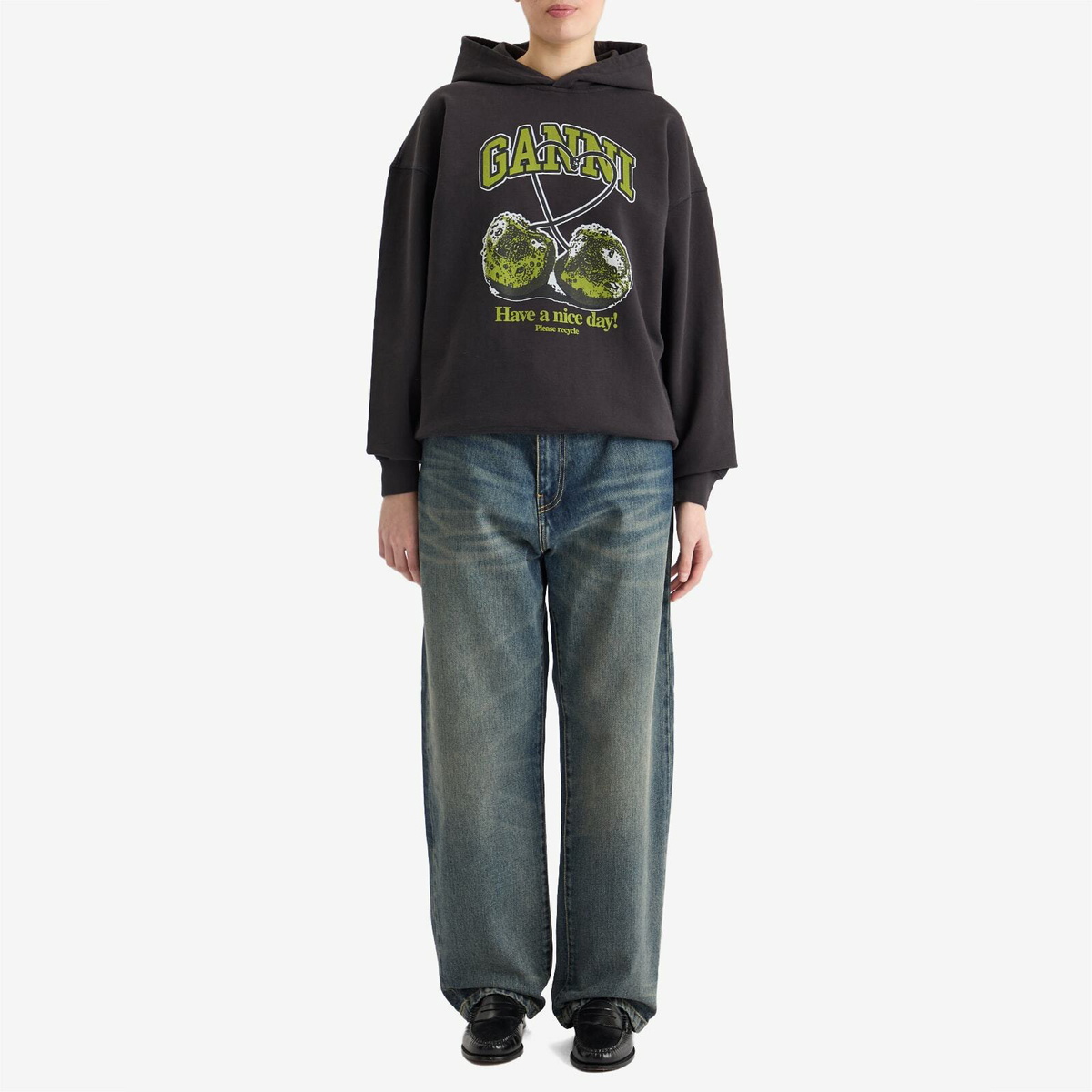 GANNI Women's Isoli Cherries Oversized Hoodie in Phantom