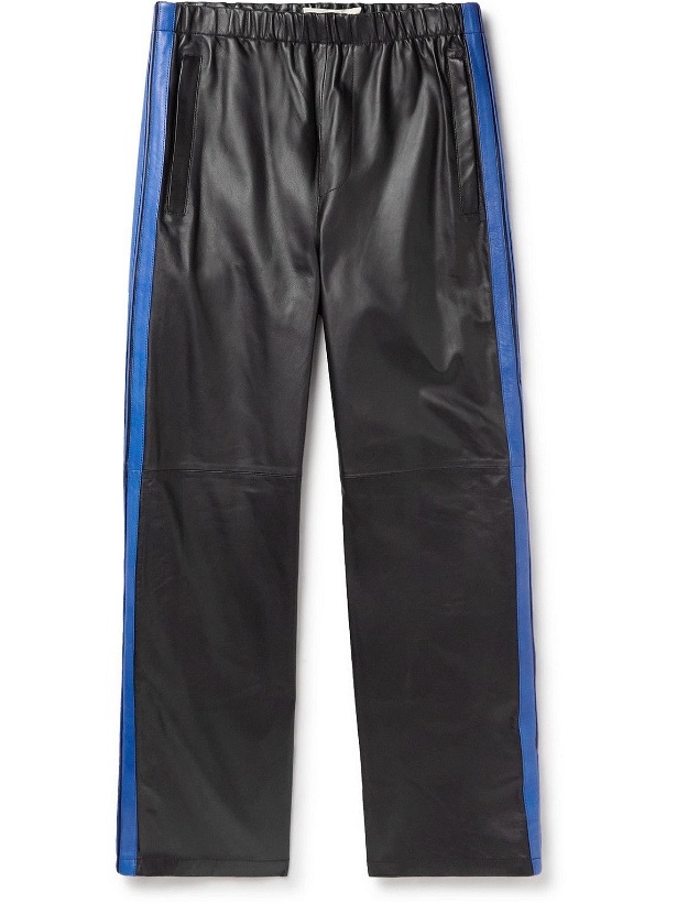 Photo: Marni - Straight-Leg Panelled Striped Leather Trousers - Black