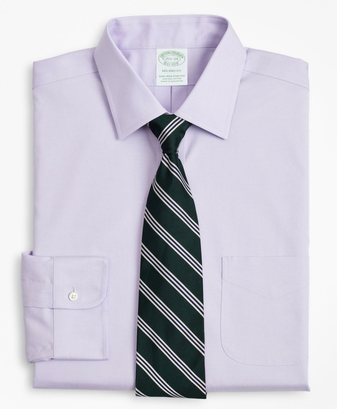 Photo: Brooks Brothers Men's Stretch Milano Slim-Fit Dress Shirt, Non-Iron Pinpoint Ainsley Collar | Lavender
