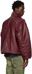 (di)vision Burgundy Zip Faux-Leather Bomber Jacket