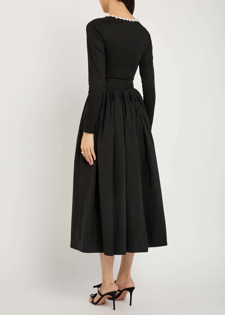 Sister Jane Forever Framed Embellished Jersey and Poplin Midi Dress Black
