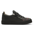 Giuseppe Zanotti Black and Multicolor Plaid Low-Top Sneakers