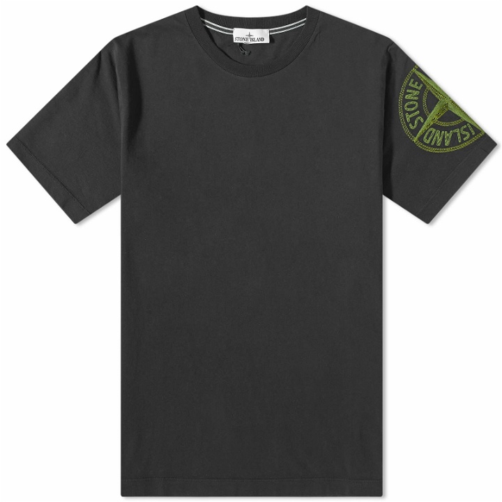 Photo: Stone Island Men's Stitches Logo One Sleeve T-Shirt in Black