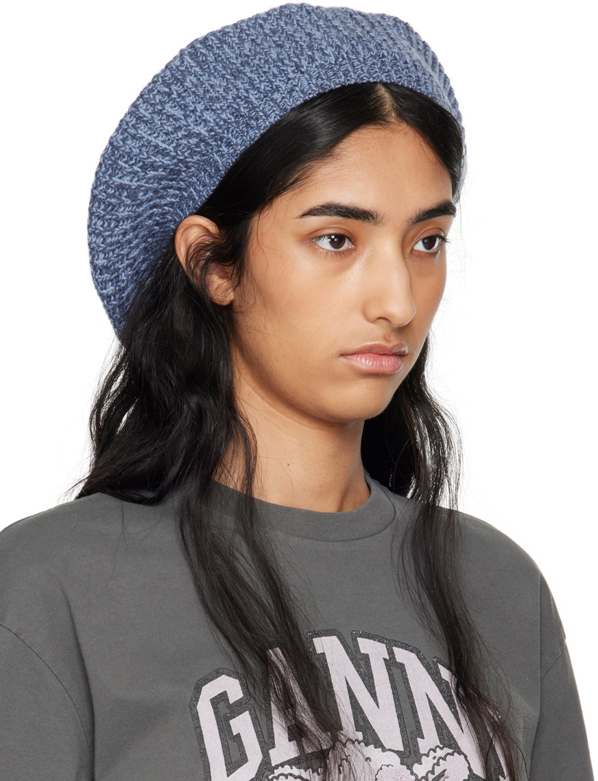 【GANNI】 WOOL Wool Rib Knit Beret ロゴ リブニット ベレー帽 GANNI Gray Wool Rib Knit Beret GANNI