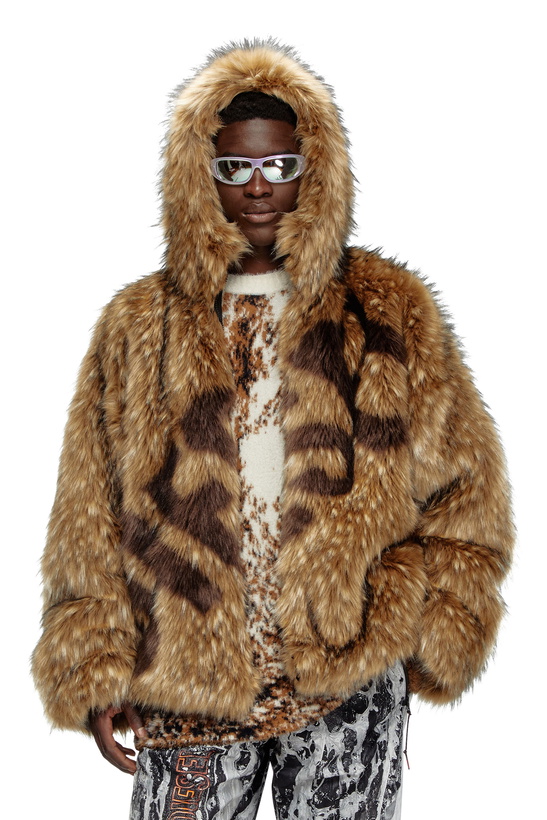 Photo: Diesel Synthetic hair hooded jacket with logo - Winter Jackets Mens in Brown