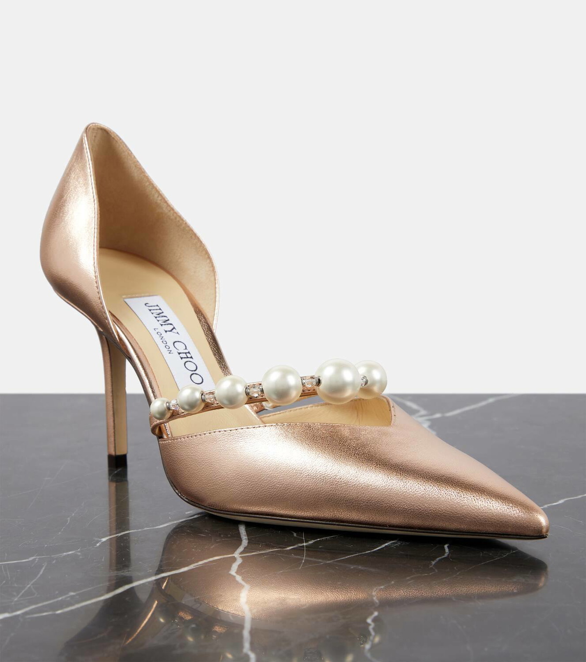 ◆正規品・新品◆Jimmy Choo(ジミーチュウ) ''aurelie85'' Heels Ballet Pink Patent Leather Pointed Pumps with Pearl