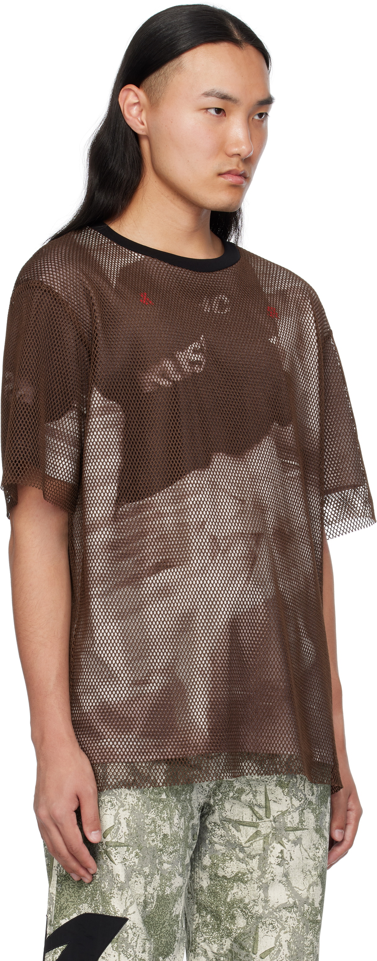 KUSIKOHC Brown Printed Mesh T-shirt