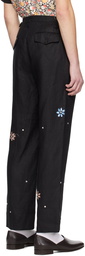 Bode Black Flower Gem Trousers