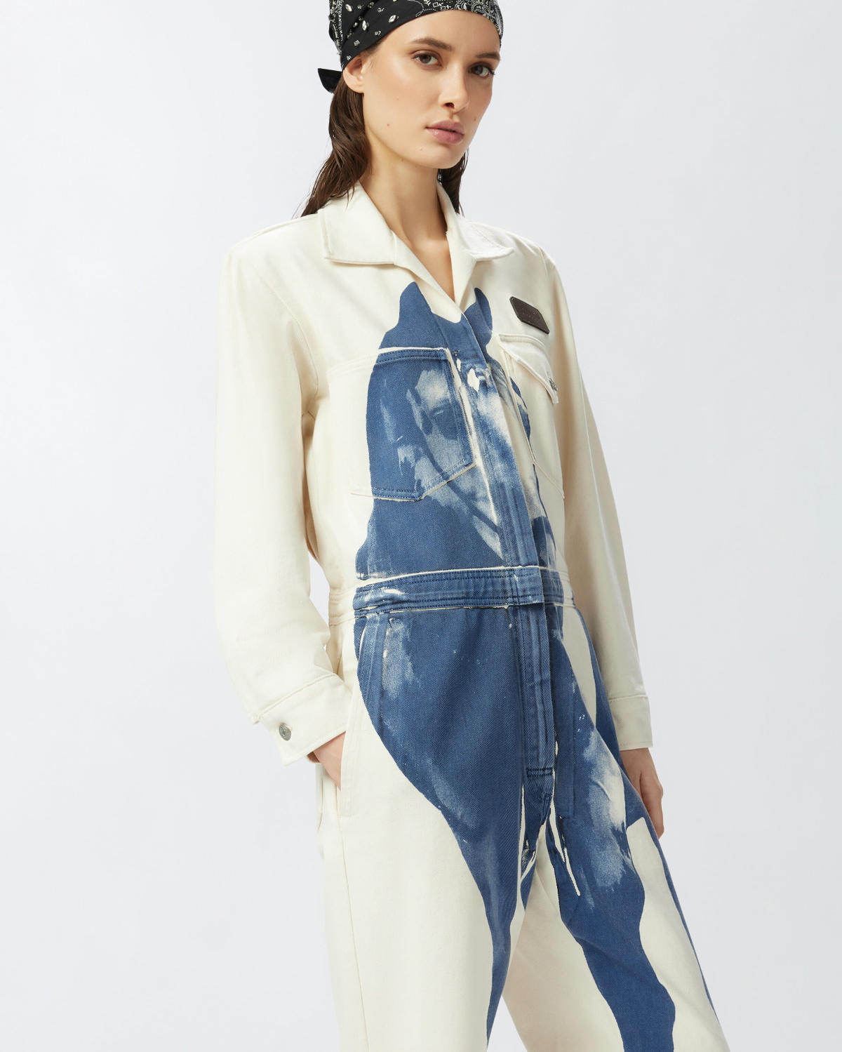 Pinko Reimagine By Pinko X Patrick Mc Dowell Workwear Jumpsuit With Horse Print Natural/Blue
