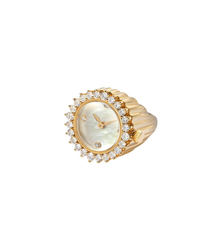 Photo: Yvonne Léon L'Horloge 18kt gold and mother-of-pearl ring with diamonds