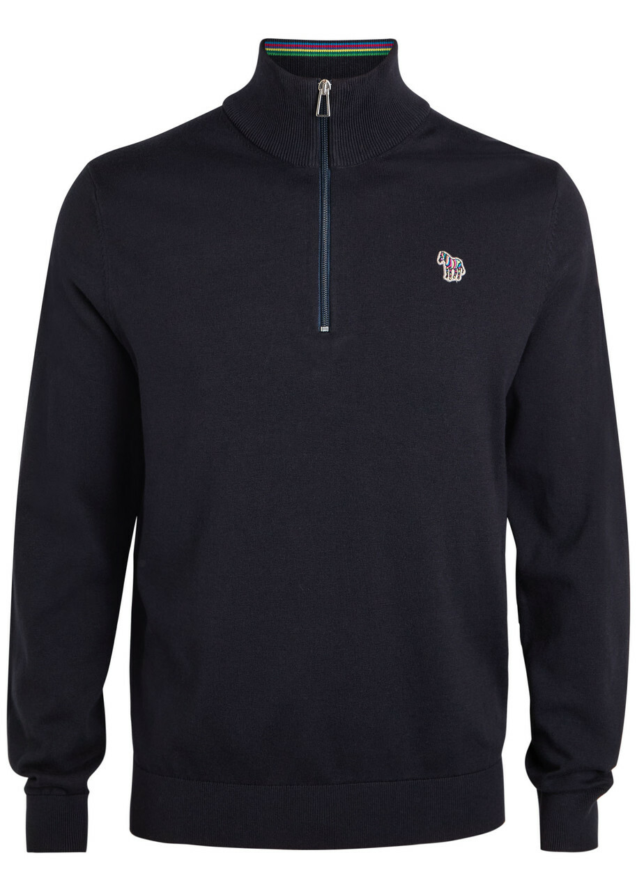 PS Paul Smith Appliquéd Half-zip Cotton Jumper Navy
