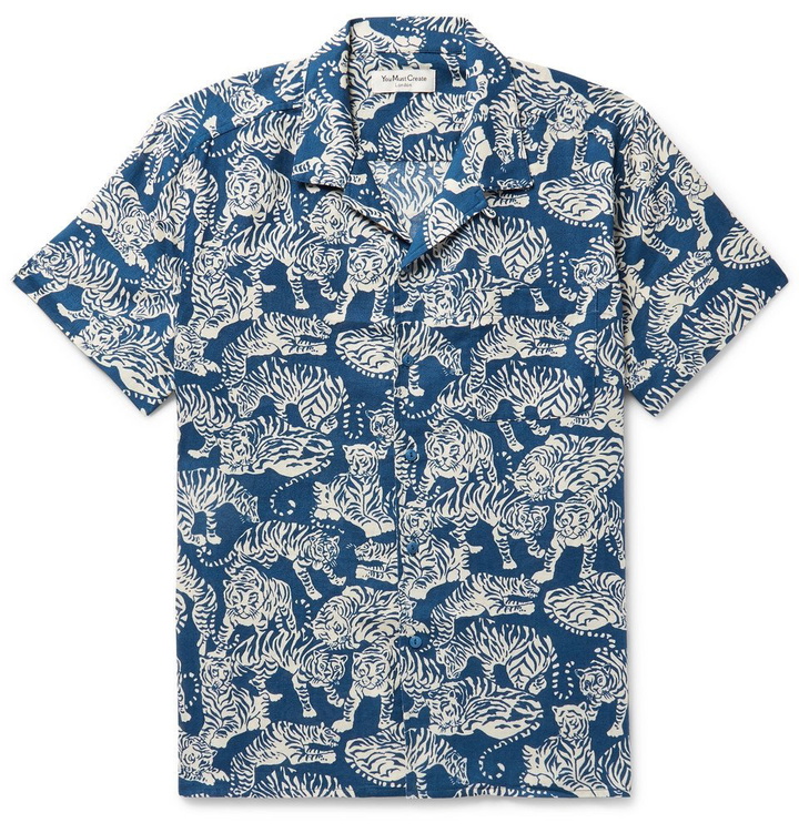 Photo: YMC - Camp-Collar Printed Cotton Shirt - Blue