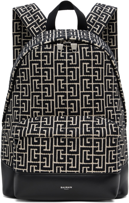 Photo: Balmain Black & Beige Jacquard Monogram Backpack