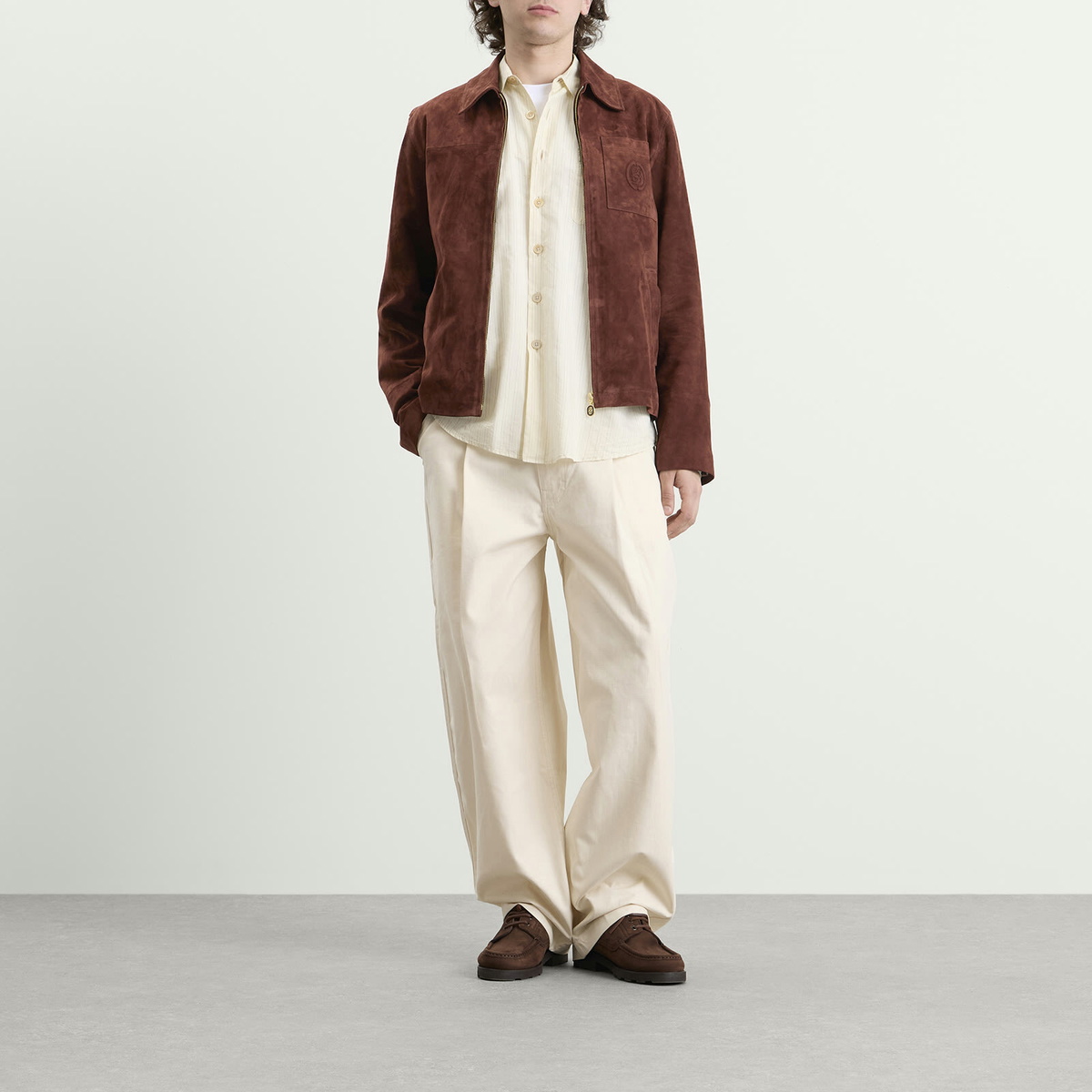 Drôle de Monsieur Men's D Mirror Zipped Leather Jacket in Brown