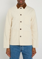 Drake's Corduroy Collar Cotton-twill Overshirt Ecru