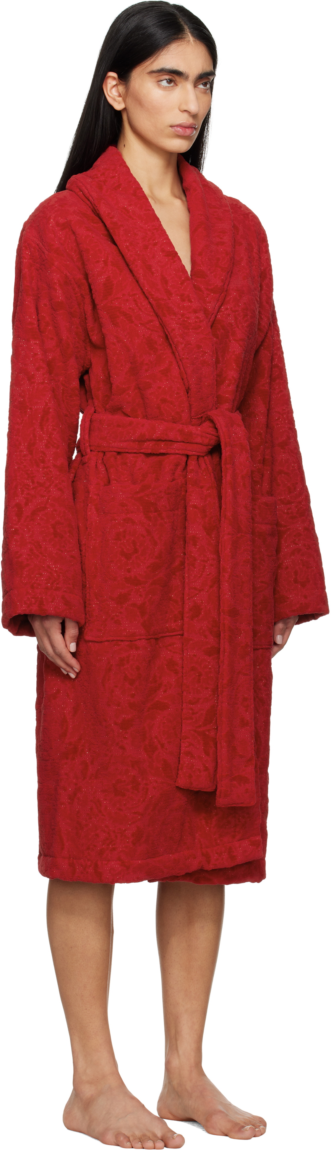Versace Underwear Red Barocco Bathrobe