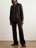 Dolce&Gabbana - Camp-Collar Logo-Embroidered Silk-Twill Pyjama Shirt - Brown