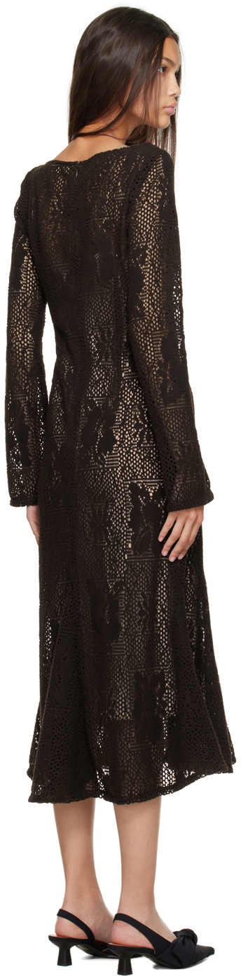 JUNEYEN Brown Hollow Out Flared Midi Dress