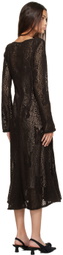 JUNEYEN Brown Hollow Out Flared Midi Dress