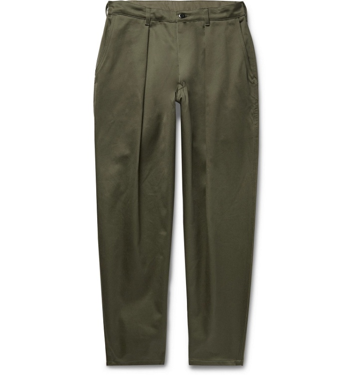 Photo: Monitaly - Tapered Pleated Cotton-Sateen Trousers - Green