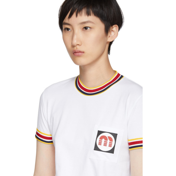 miu miu ホワイト Tシャツ 赤ロゴ Miu Miu White Patch Vintage T-Shirt Miu Miu