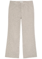 Vince Ticking Striped Flared-leg Linen and Cotton-blend Trousers Taupe