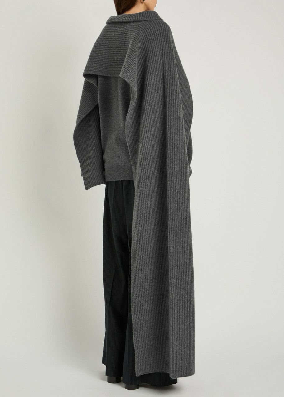 Maison Margiela Collar-detail Ribbed Scarf Dark Grey
